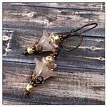 Apple Blossom Fairy Flower Upside Down Drop Earrings in Antique Copper, Lucite Flower Earrings