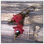 Cherry Blossom Fairy Flower Drop Earrings in Antique Bronze, Lucite Flower Earrings