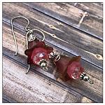 Victorian Rose Fairy Flower Drop Earrings in Antique Silver, Lucite Flower Earrings