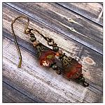 Strawberry Fairy Flower Pixie Drop Earrings in Antique Bronze, Lucite Flower Earrings