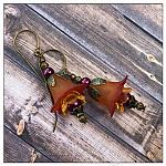 Autumn Fairy Flower Drop Earrings in Antique Bronze Patina, Lucite Flower Earrings