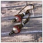 Strawberry Fairy Flower Pixie Drop Earrings in Antique Bronze, Lucite Flower Earrings