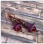 Blackberry Fairy Flower Drop Earrings in Antique Copper, Lucite Flower Earrings