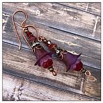 Blackberry Fairy Flower Drop Earrings in Antique Copper, Lucite Flower Earrings