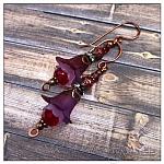 Blackberry Fairy Flower Drop Earrings in Antique Copper, Lucite Flower Earrings