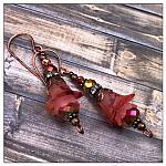 Cherry Blossom Fairy Flower Drop Earrings in Antique Copper, Lucite Flower Earrings