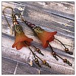 Autumn Fairy Flower Cascade Earrings in Antique Bronze, Lucite Flower Earrings