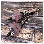 French Lilac Fairy Flower Drop Earrings in Antique Bronze, Lucite Flower Earrings