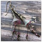 Apple Blossom Fairy Flower Trumpet Cascade Earrings in Antique Bronze, Lucite Flower Earrings