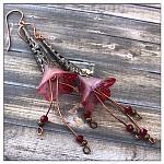 Blackberry Fairy Flower Trumpet Cascade Earrings in Antique Copper, Lucite Flower Earrings