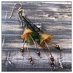 Orange Blossom Fairy Flower Trumpet Cascade Earrings in Antique Copper, Lucite Flower Earrings