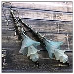 Frost Fairy Flower Trumpet Double Drop Earrings in Gunmetal, Lucite Flower Earrings