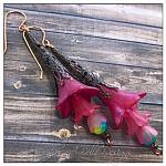 Party Fairy Flower Trumpet Drop Earrings n Antique Copper, Lucite Flower Earrings