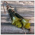 Citrus Fairy Flower Trumpet Trail Earrings in Antique Copper, Lucite Flower Earrings