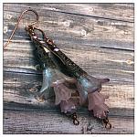 Canterbury Bell Fairy Flower Trumpet Trail Earrings in Antique Copper, Lucite Flower Earrings