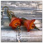 Fiery Sunset Fairy Flower Trumpet Drops in Antique Bronze, Lucite Flower Earrings