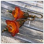 Fiery Sunset Fairy Flower Trumpet Drops in Antique Bronze, Lucite Flower Earrings