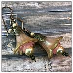 Victorian Rose Fairy Flower Trumpet Drop Earrings in Antique Bronze, Lucite Flower Earrings