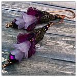 Wild Grapevine Fairy Flower Trumpet Trail Earrings in Antique Copper, Lucite Flower Earrings