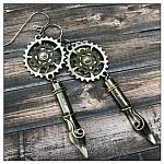 The Chronicler Steampunk Earrings in Mixed Metals, Steampunk Earrings